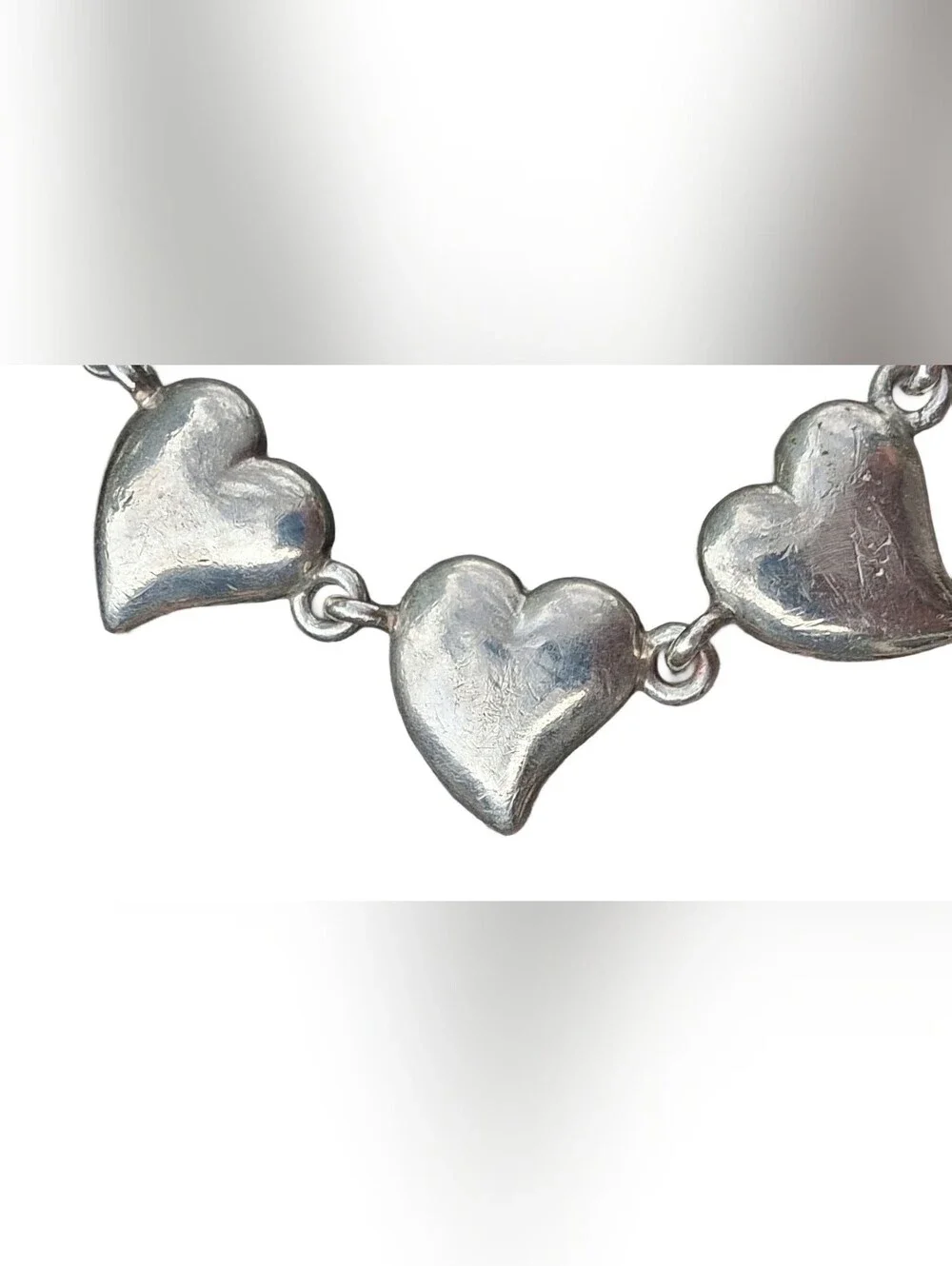 Vintage Silver Tone Heart Link Bracelet Adjustable Cuffed Hearts